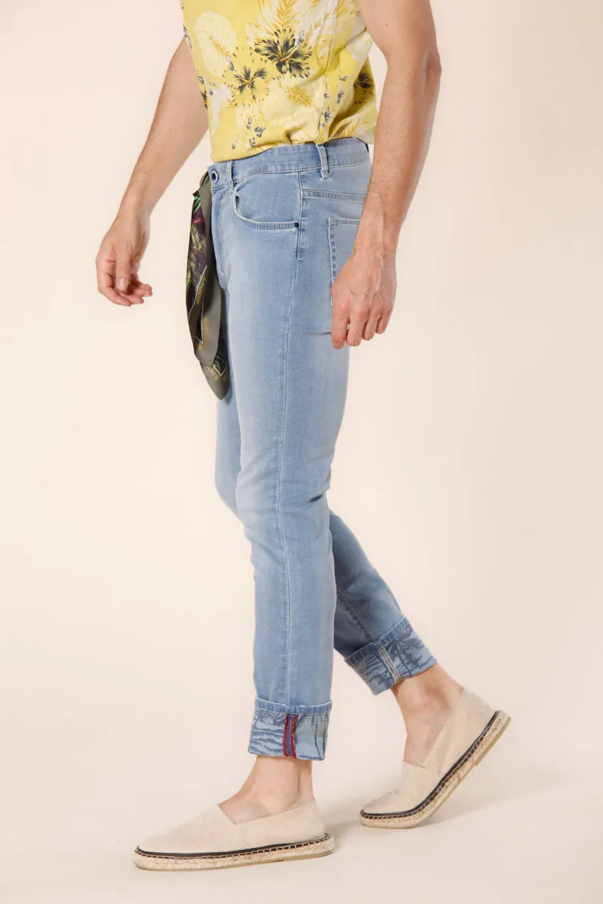 Harris 5 Tasche pantalone uomo denim con stampa palme slim fit