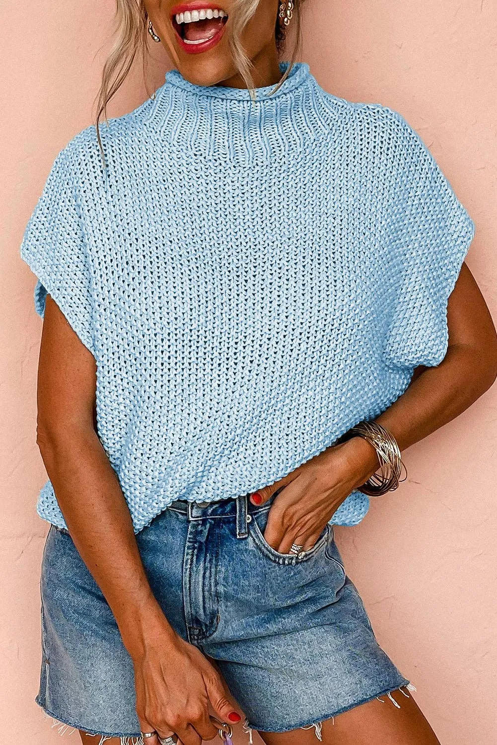 High Neck Short Sleeve Sweater