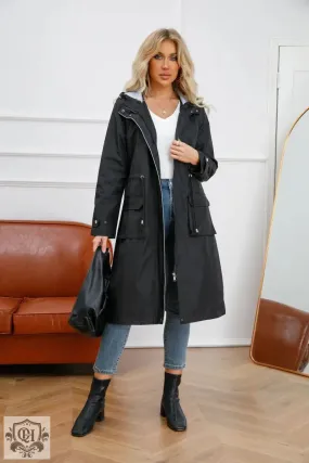 Hooded Stripped Lining Trench Coat