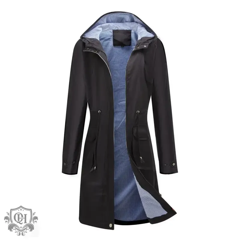 Hooded Stripped Lining Trench Coat