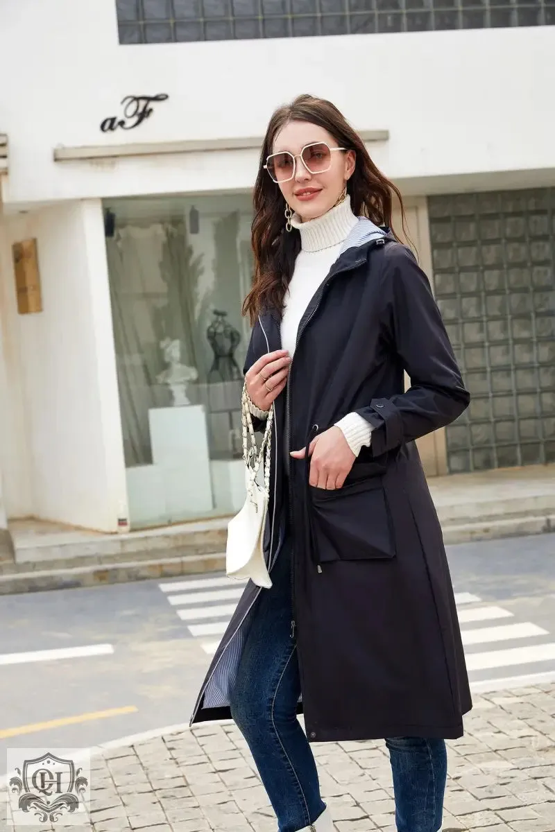 Hooded Stripped Lining Trench Coat