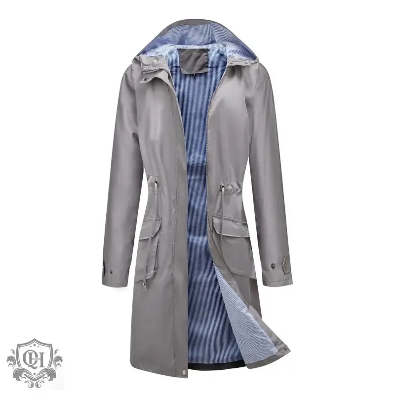 Hooded Stripped Lining Trench Coat