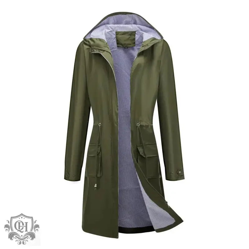 Hooded Stripped Lining Trench Coat