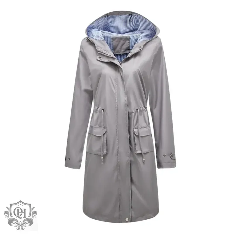 Hooded Stripped Lining Trench Coat