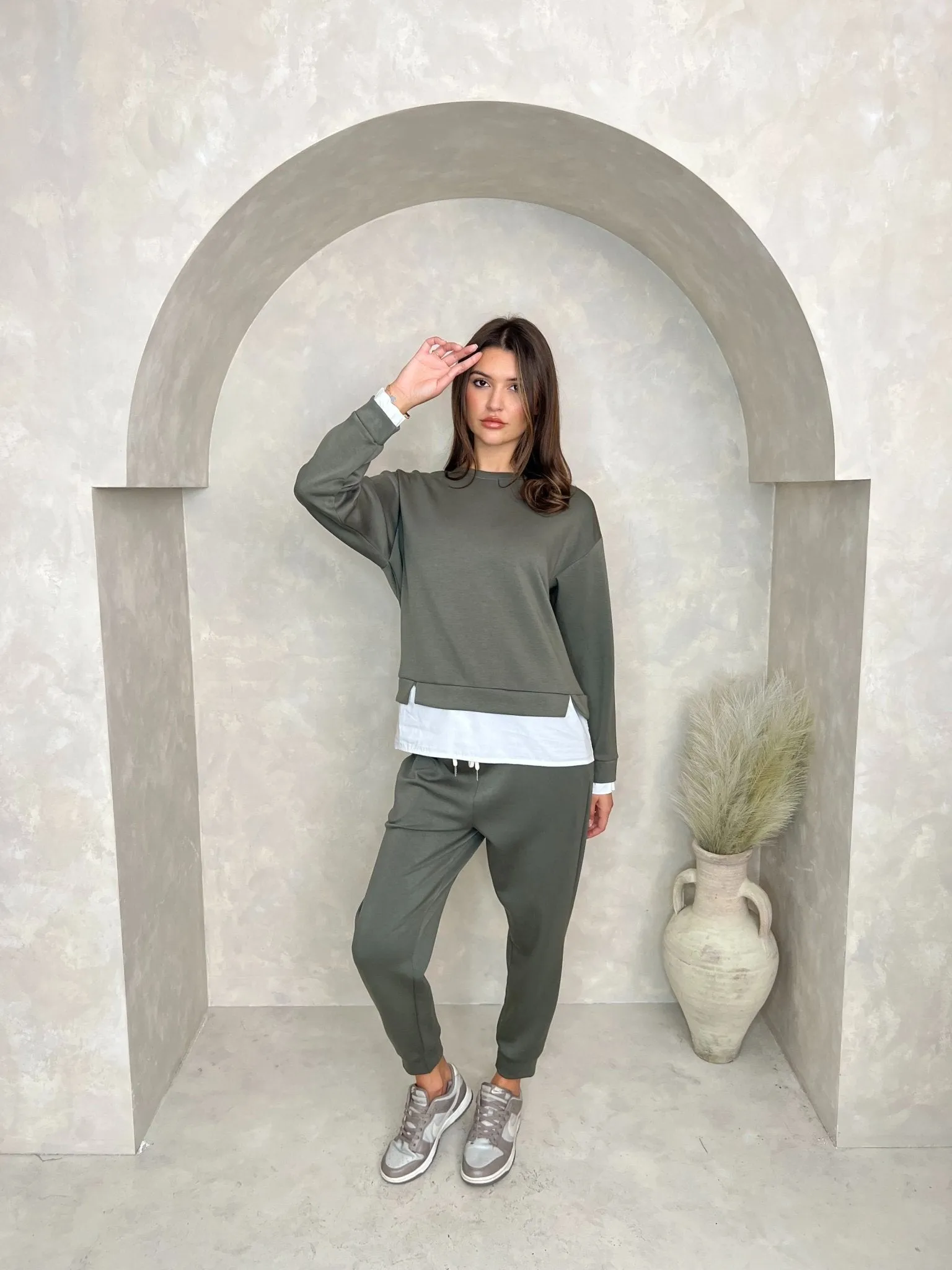 Khaki Contrast Hem Sweatshirt