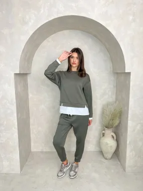 Khaki Contrast Hem Sweatshirt