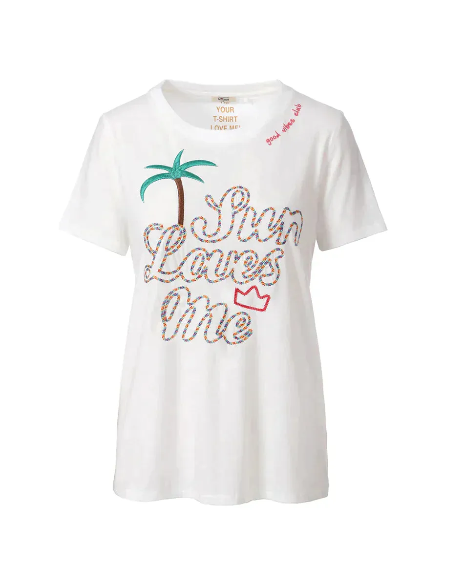 Me 369 Willow Palm Embroidered Tee Shirt
