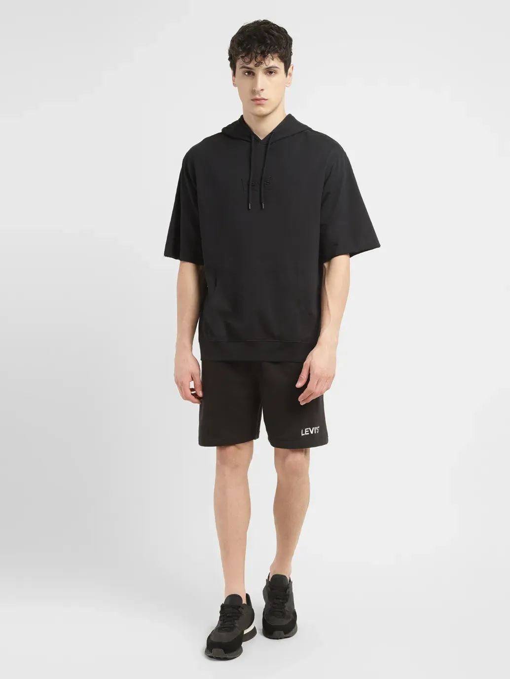 Men's Brand Logo Black Hooded Sweatshirt