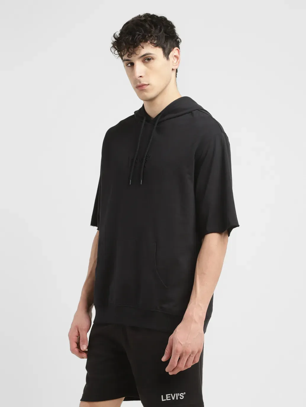 Men's Brand Logo Black Hooded Sweatshirt