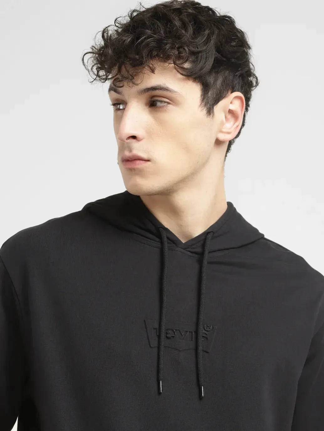 Men's Brand Logo Black Hooded Sweatshirt