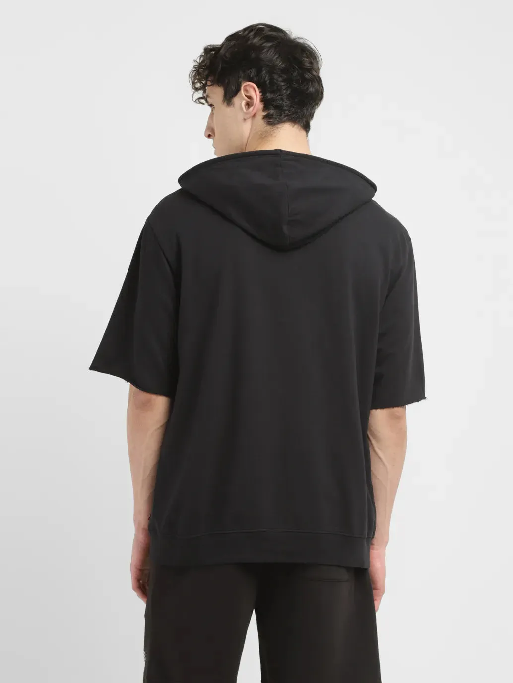 Men's Brand Logo Black Hooded Sweatshirt