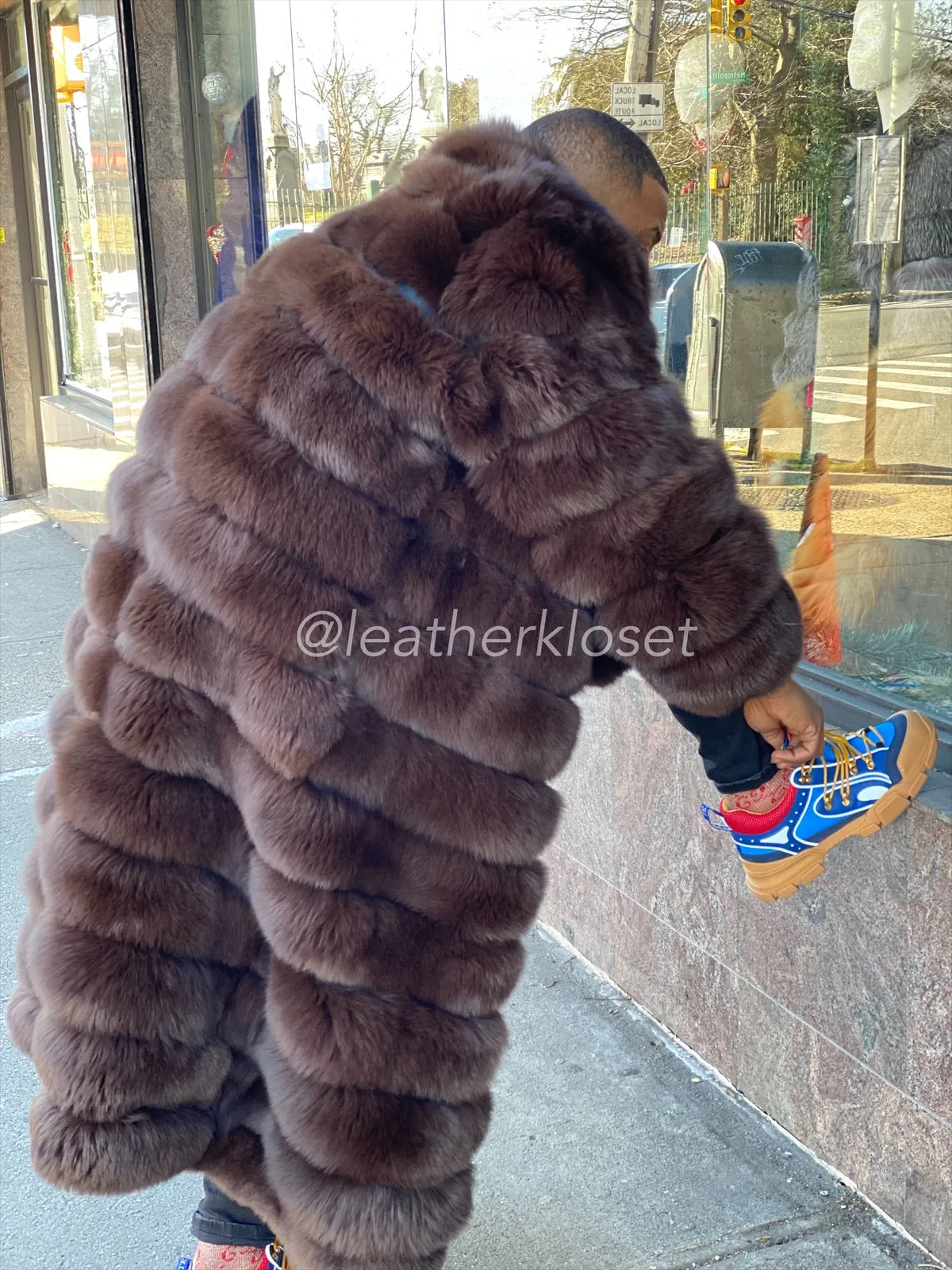 Men's Full Length Fox Trench [Chocolate]