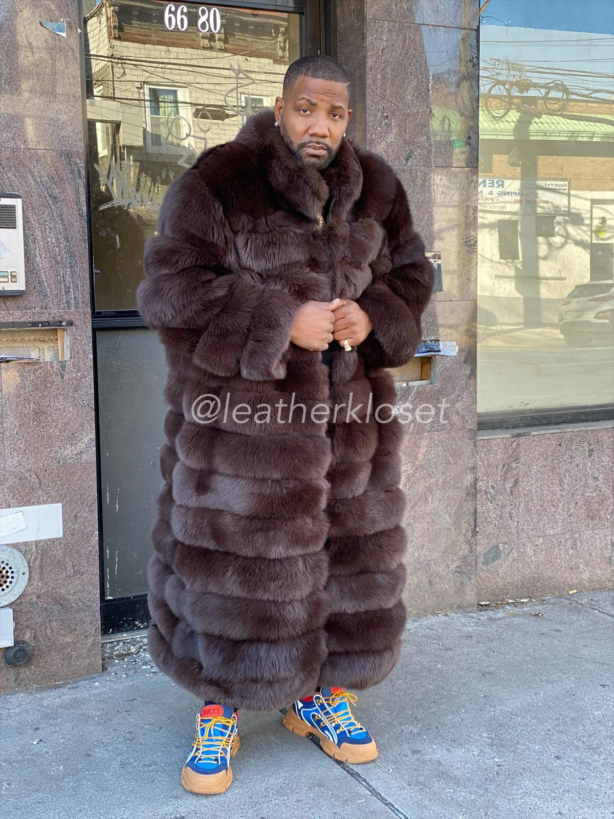 Men's Full Length Fox Trench [Chocolate]