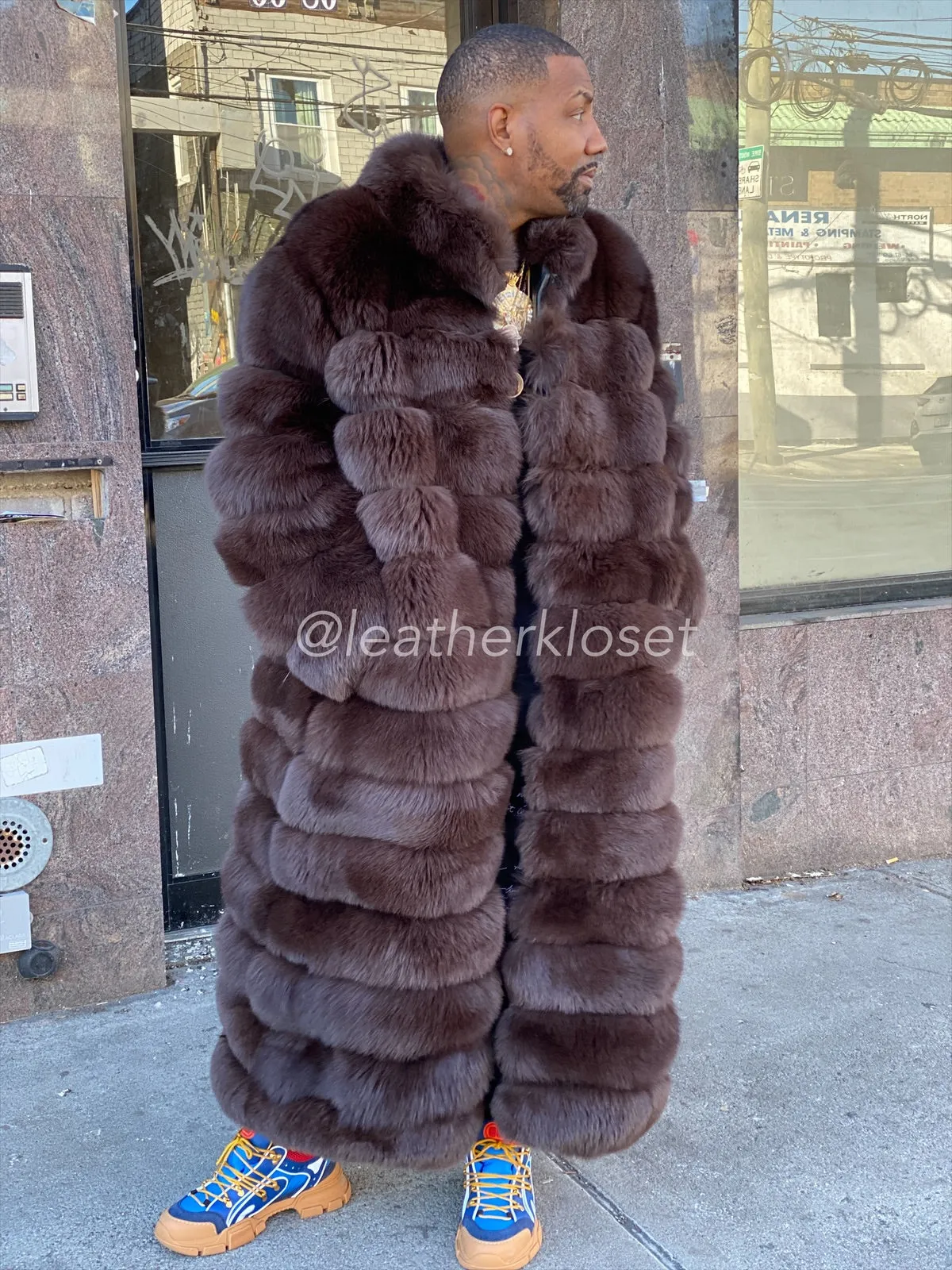 Men's Full Length Fox Trench [Chocolate]