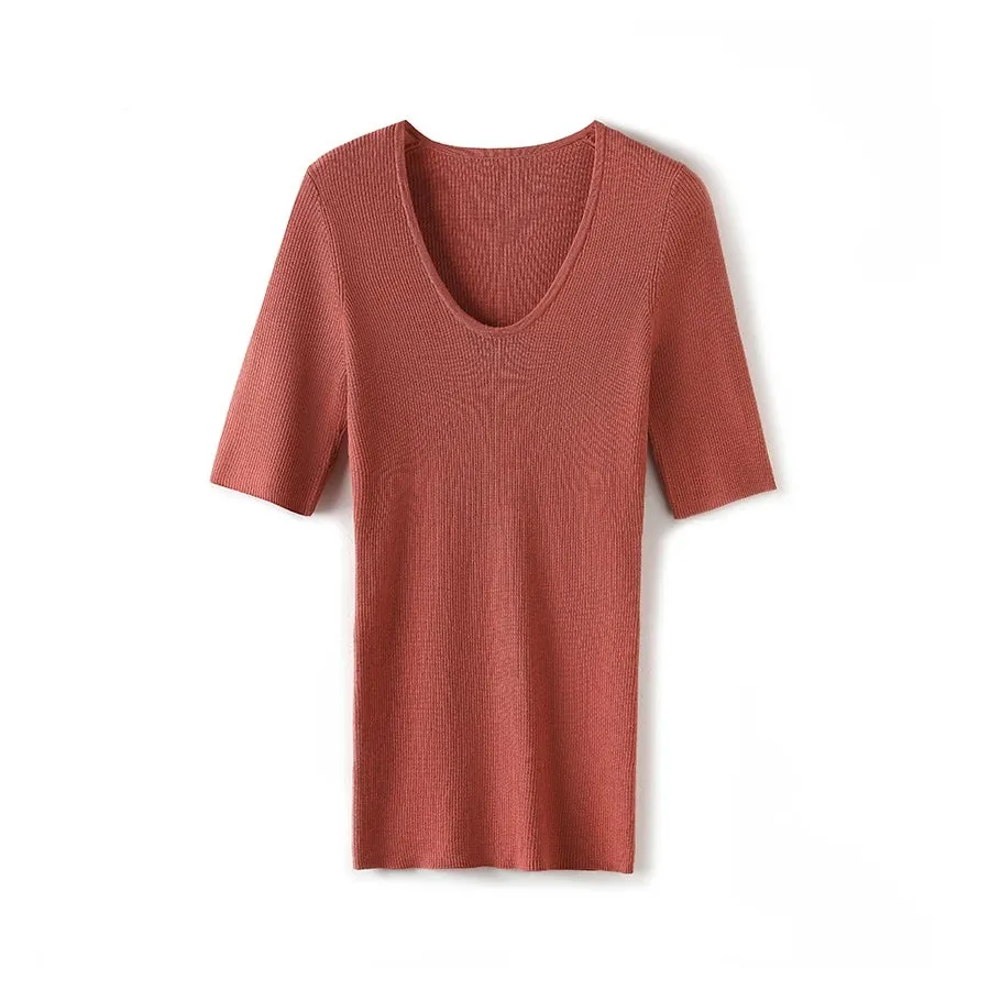 Merino wool rib knit tee top | Women’s knitwear