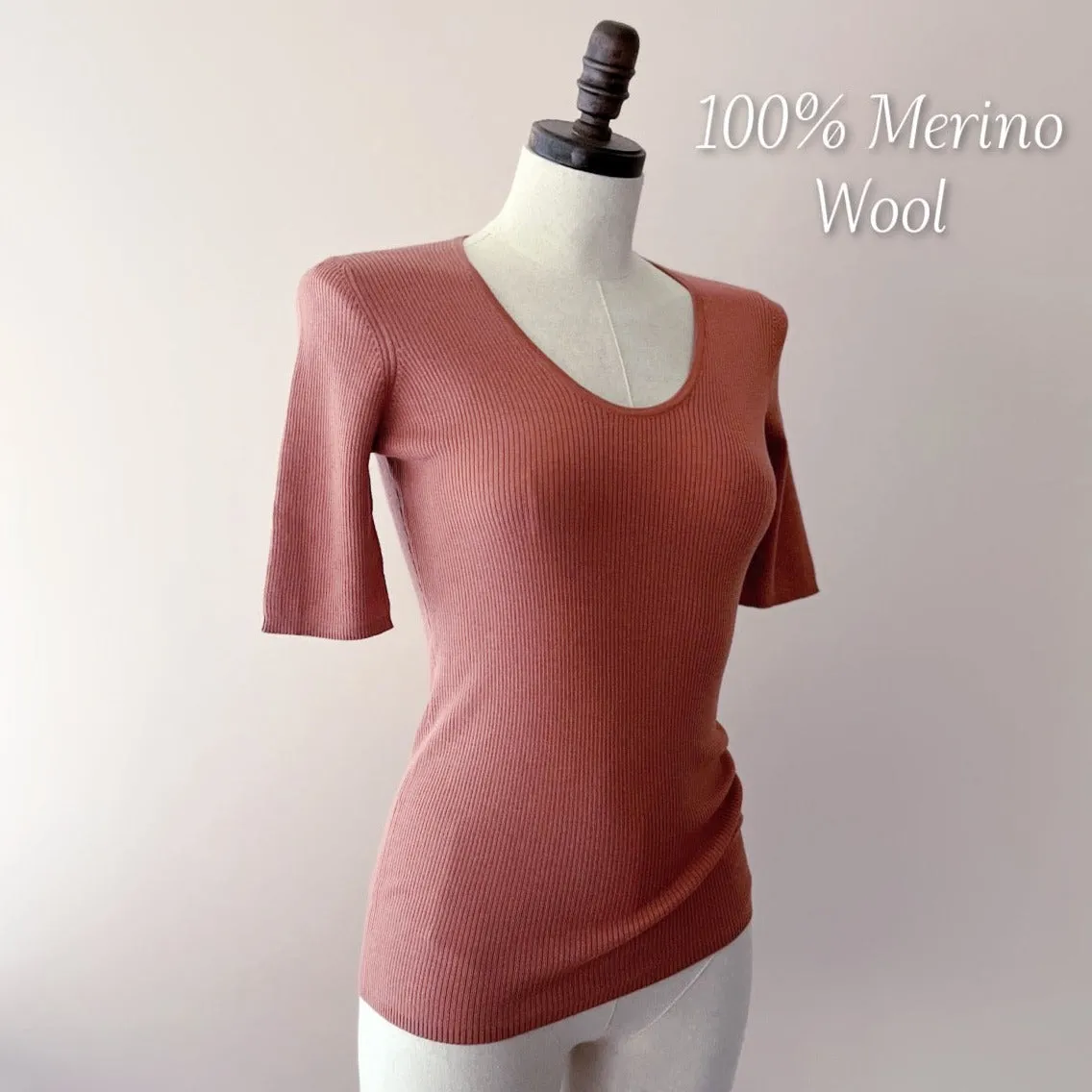 Merino wool rib knit tee top | Women’s knitwear
