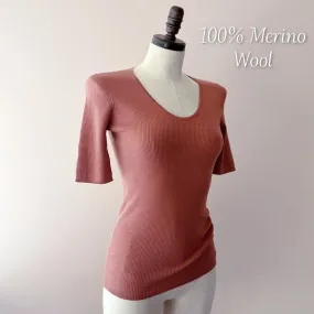 Merino wool rib knit tee top | Women’s knitwear