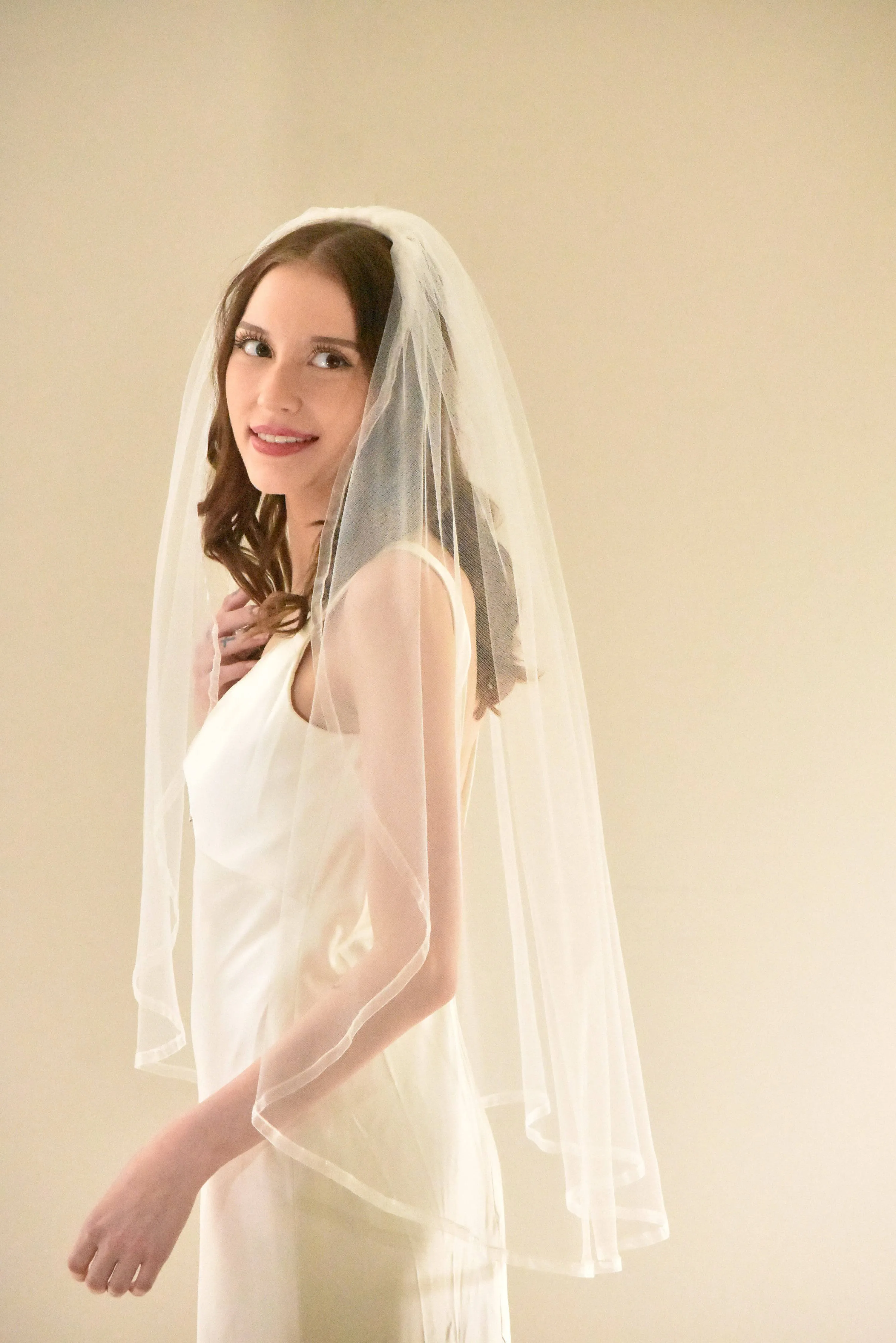 Mid Length Veil with 3/8" Organza Ribbon Trim