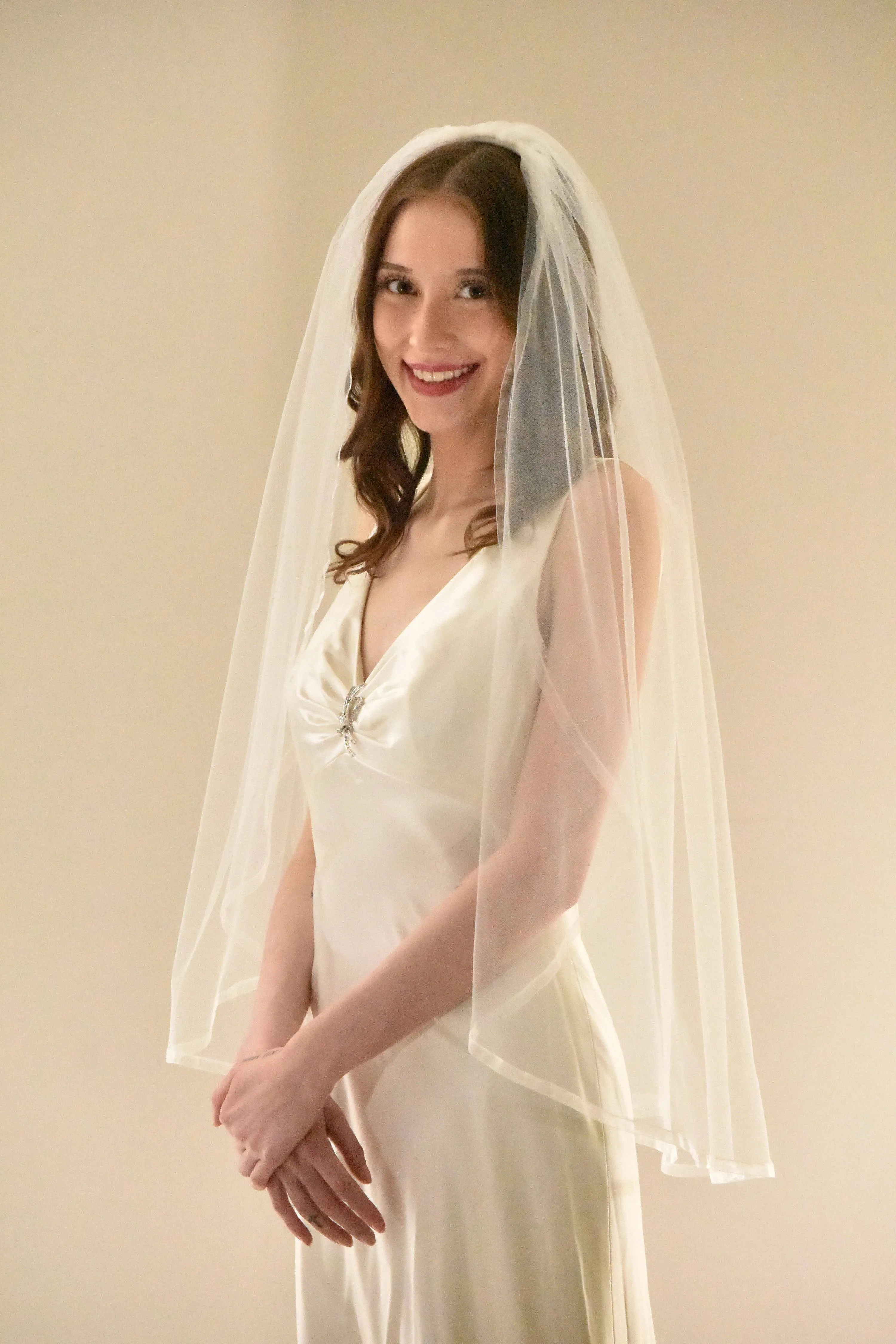 Mid Length Veil with 3/8" Organza Ribbon Trim