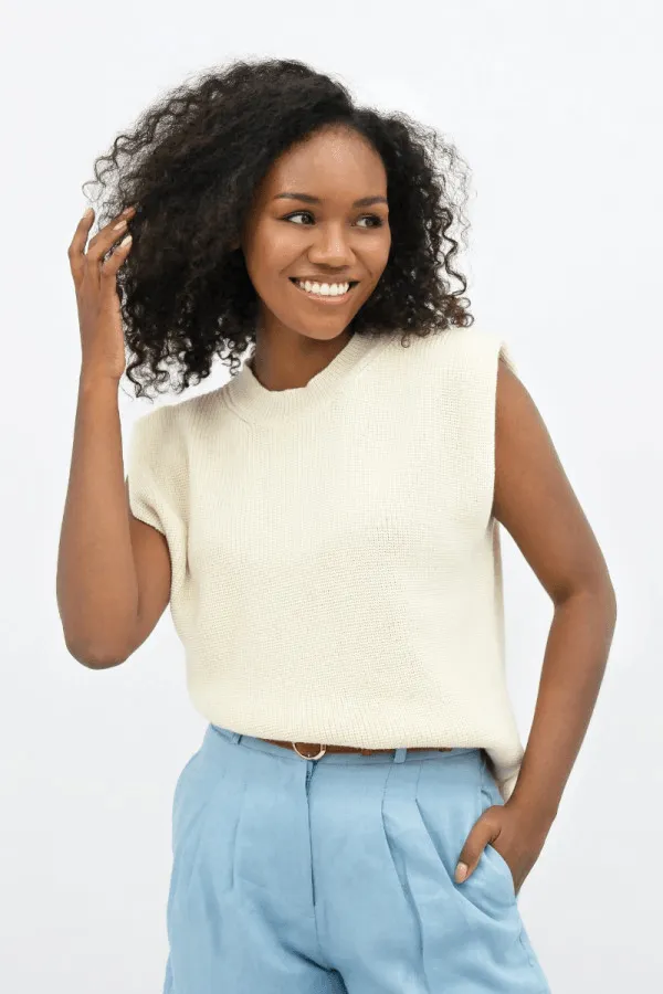 Napoli NAP High Neck Knitted Top in Porcelain