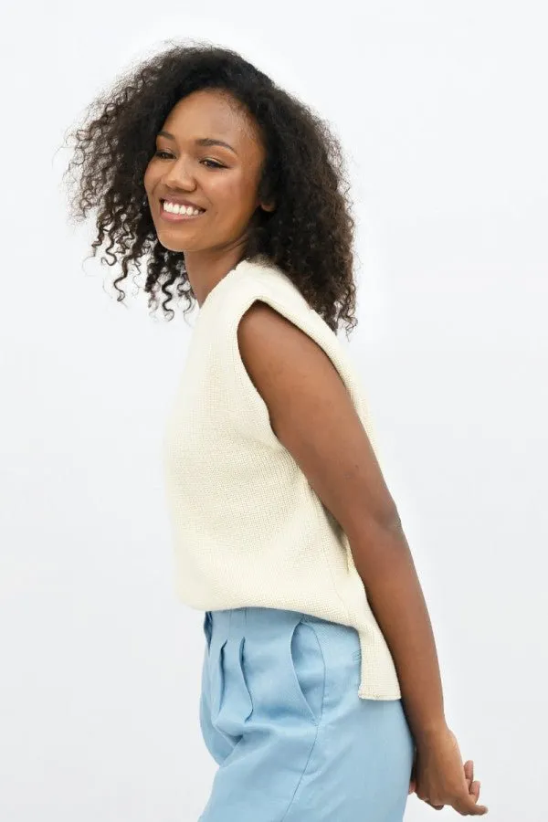 Napoli NAP High Neck Knitted Top in Porcelain