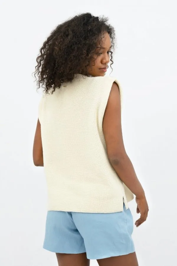Napoli NAP High Neck Knitted Top in Porcelain