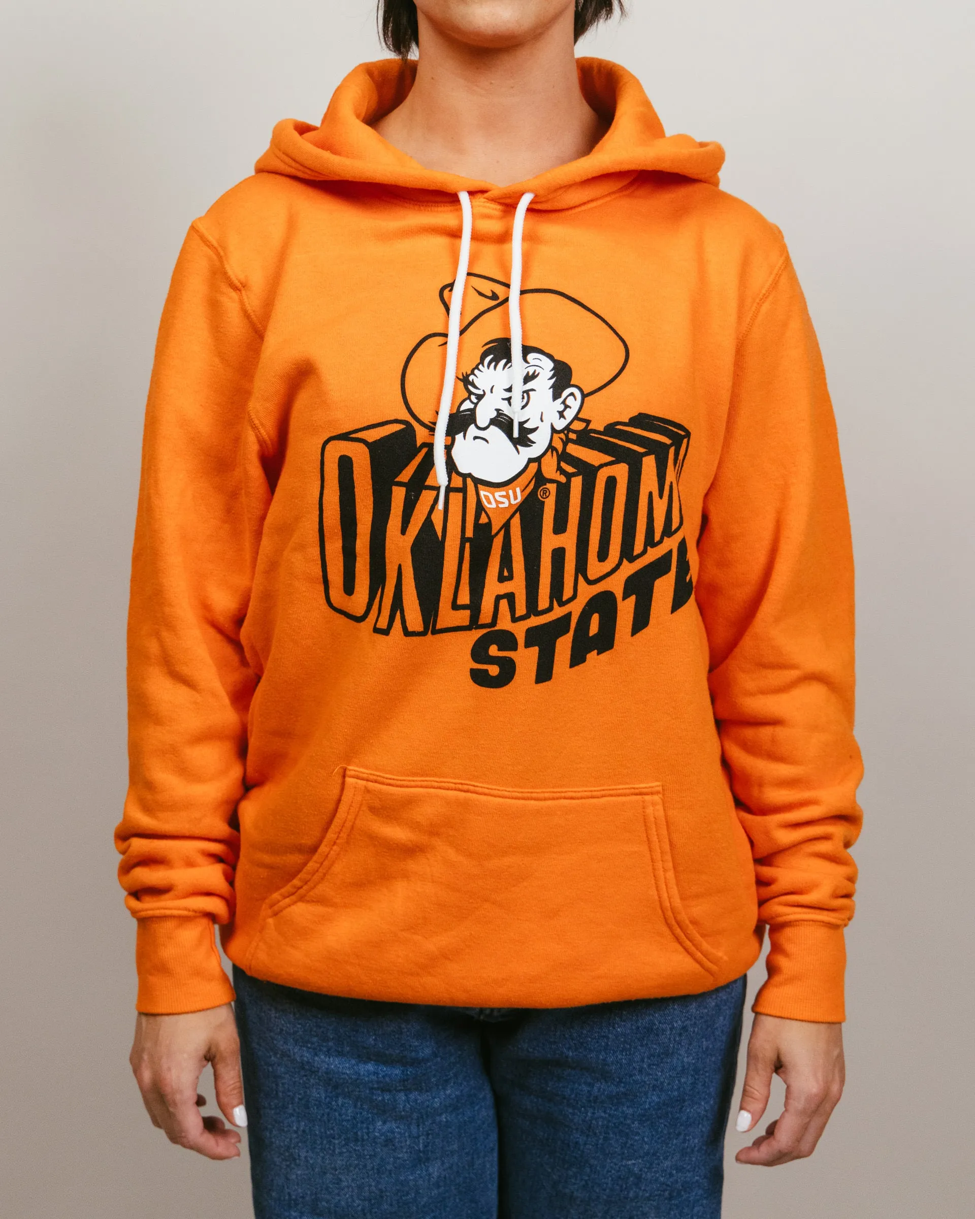 Vibrant Orange Hoodie with Oklahoma State Cowboys Banner Block Design