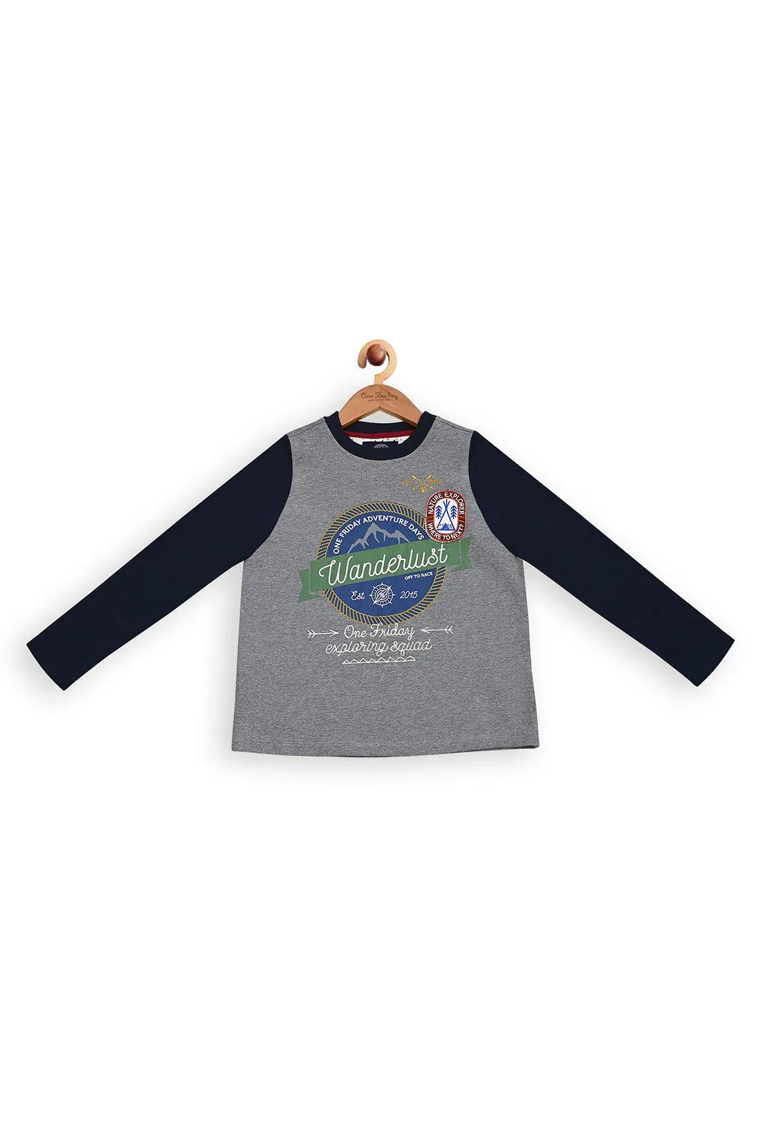 One Friday Kids Boys Grey Printed T-Shirt