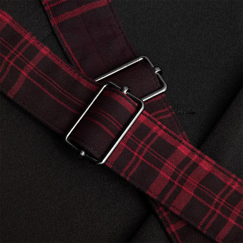 OPQ-642BQF Plaid spliced suspender skirt