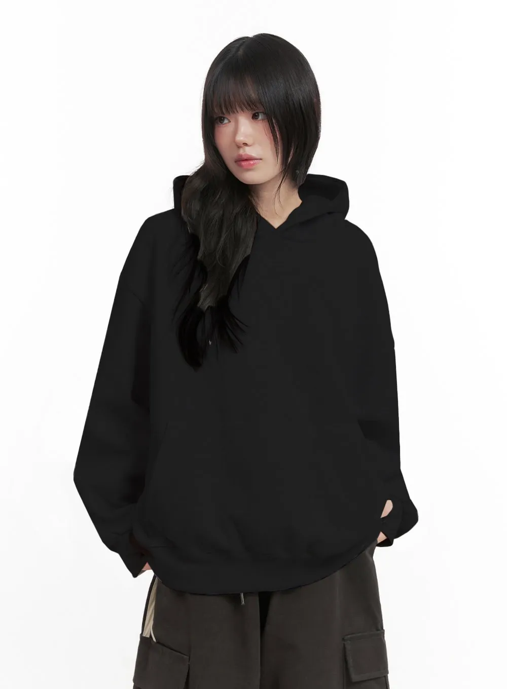 Oversized Solid Hooded Sweatshirt IN427