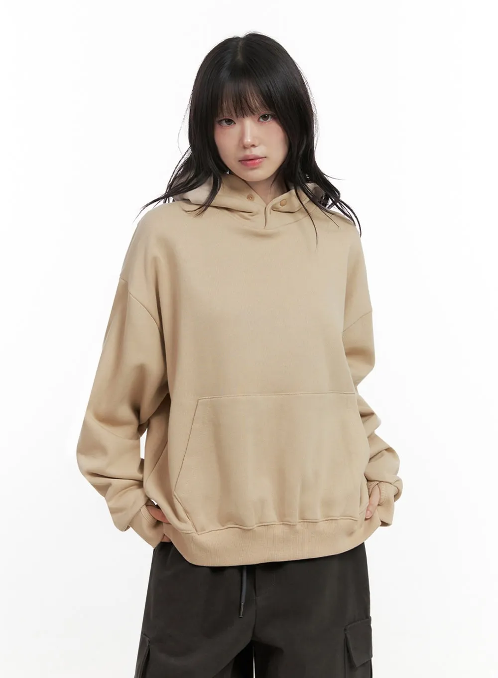 Oversized Solid Hooded Sweatshirt IN427