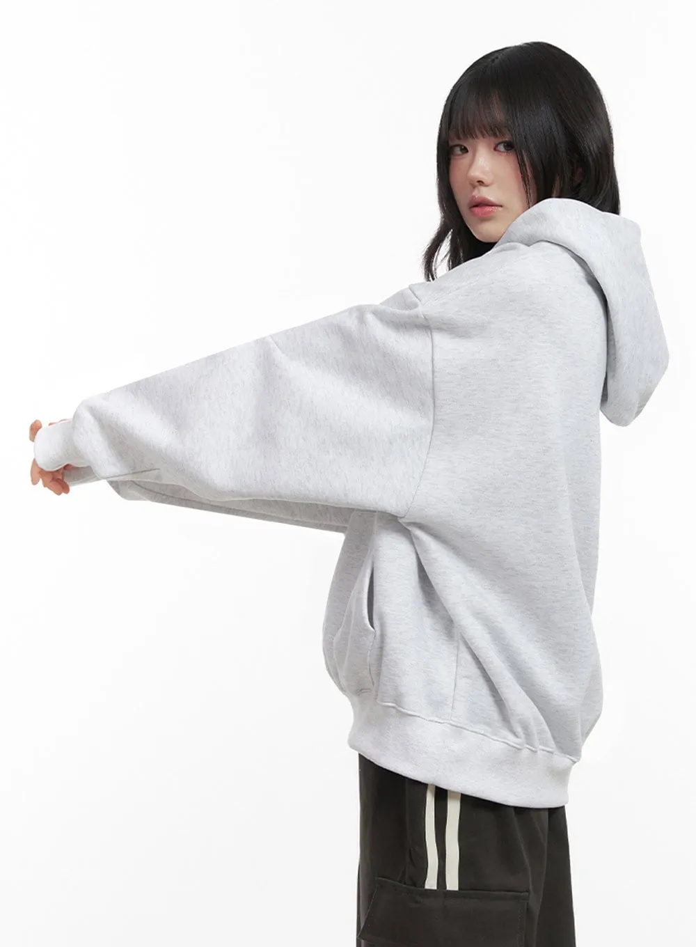 Oversized Solid Hooded Sweatshirt IN427