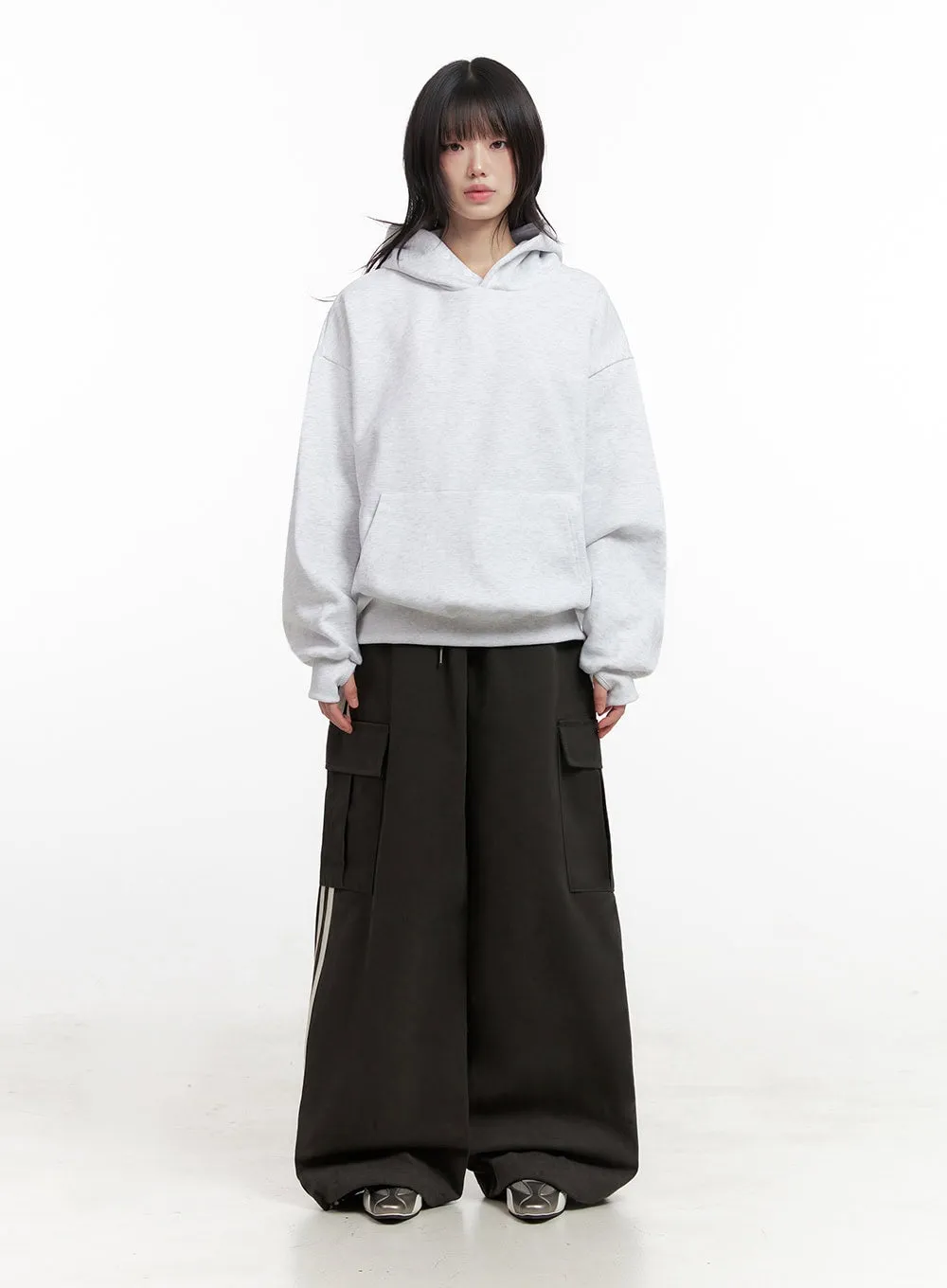Oversized Solid Hooded Sweatshirt IN427