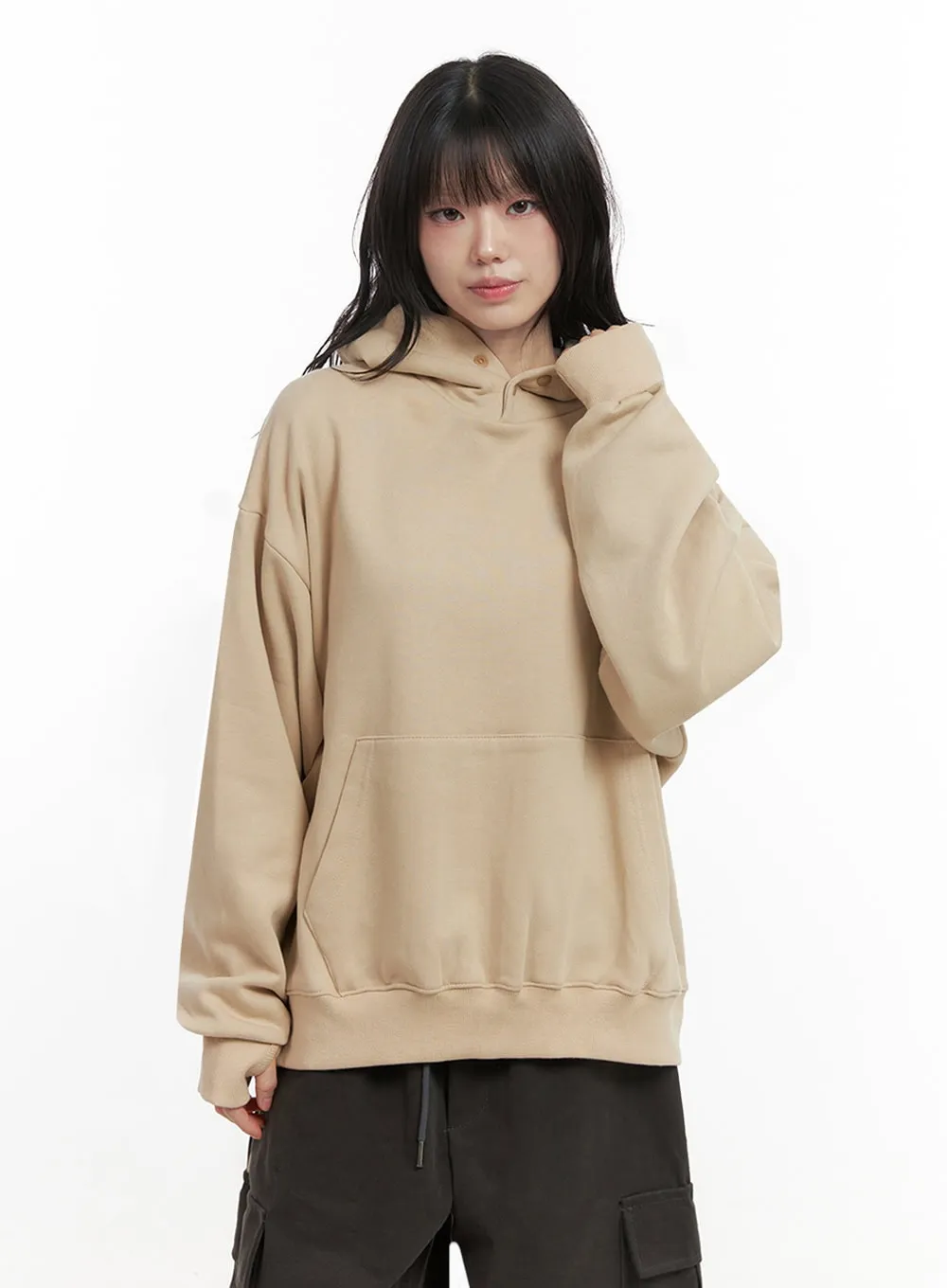 Oversized Solid Hooded Sweatshirt IN427