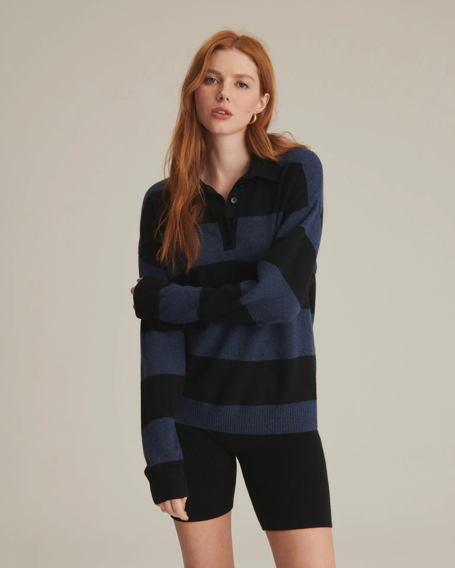Luxurious Recycled Cashmere Oversized Rugby Polo Shirt for Ultimate Comfort and Style