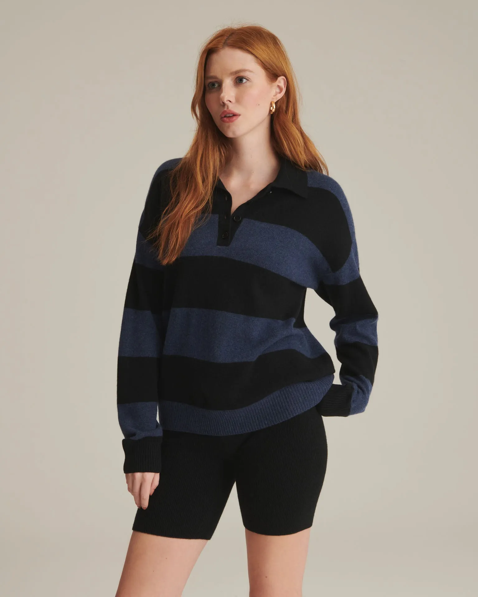 Luxurious Recycled Cashmere Oversized Rugby Polo Shirt for Ultimate Comfort and Style