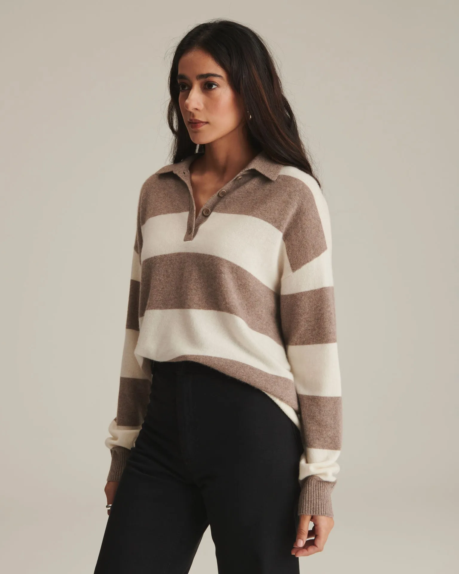 Luxurious Recycled Cashmere Oversized Rugby Polo Shirt for Ultimate Comfort and Style