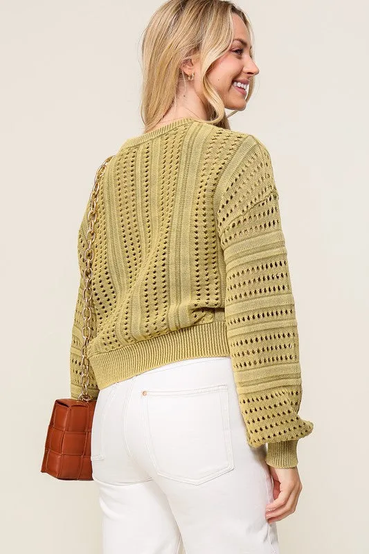 Stylish Acid Wash Round Neck Long Sleeve Fashion Top Sweater