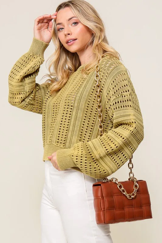 Stylish Acid Wash Round Neck Long Sleeve Fashion Top Sweater