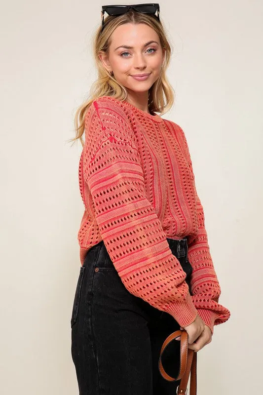 Stylish Acid Wash Round Neck Long Sleeve Fashion Top Sweater