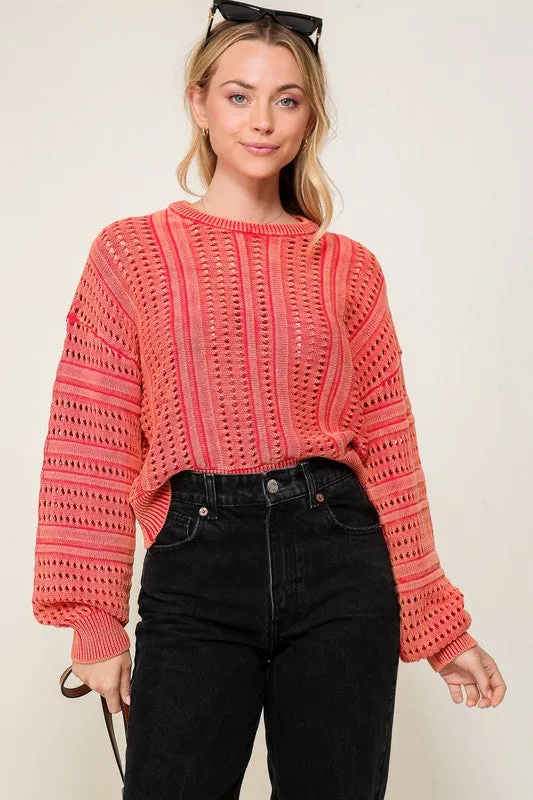 Stylish Acid Wash Round Neck Long Sleeve Fashion Top Sweater