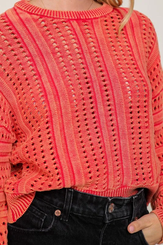 Stylish Acid Wash Round Neck Long Sleeve Fashion Top Sweater