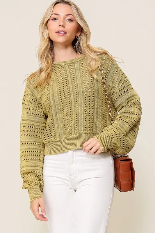 Stylish Acid Wash Round Neck Long Sleeve Fashion Top Sweater