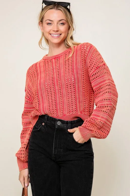 Stylish Acid Wash Round Neck Long Sleeve Fashion Top Sweater
