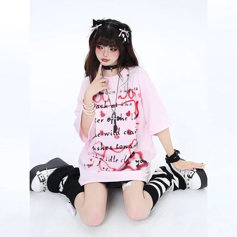 Summer Dopamine Style Pink Hello Kitty Printed T-shirt