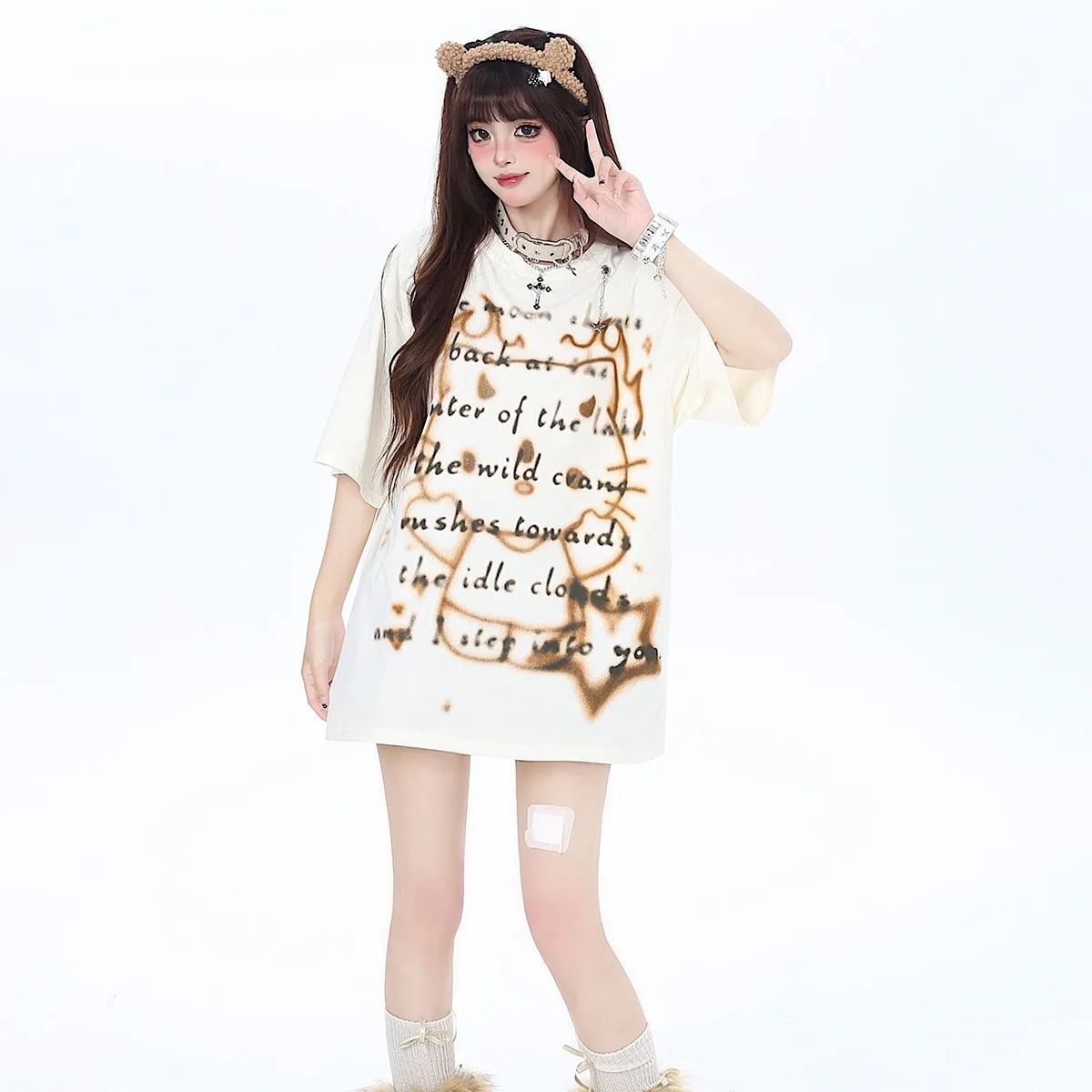 Summer Dopamine Style Pink Hello Kitty Printed T-shirt