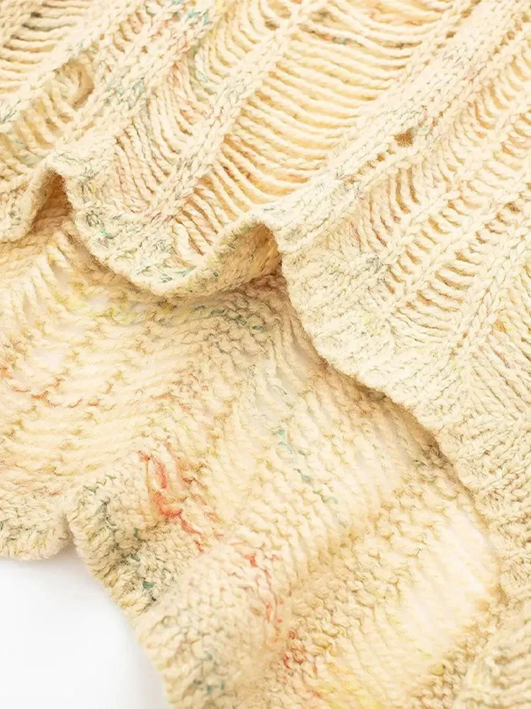 TAVIMART  -  Women Hollow Out O-neck Knitted Jumpers Casual Loose Cut Out Long Sleeve Pullovers 2024 New Autumn Female High Street Sweaters