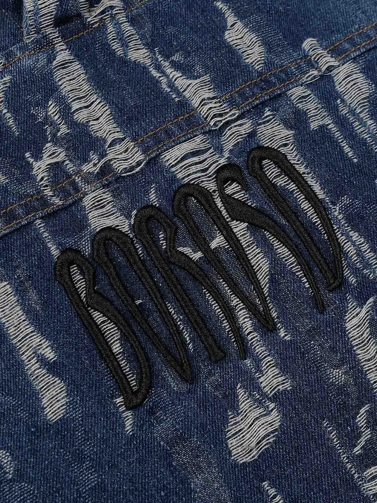 Thesupermade Embroidered Washed Denim Hoodie