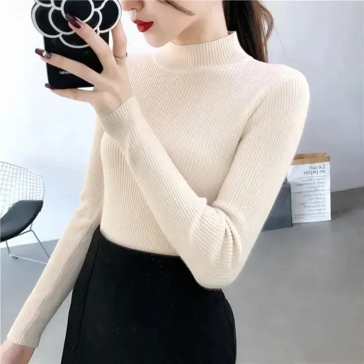 Wenkouban-Christmas Thanksgiving outfits_Slim Fit Stand Collar Long Sleeve Basic Knitted Christmas Sweater