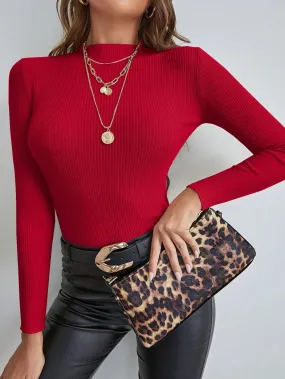 Wenkouban-Christmas Thanksgiving outfits_Slim Fit Stand Collar Long Sleeve Basic Knitted Christmas Sweater